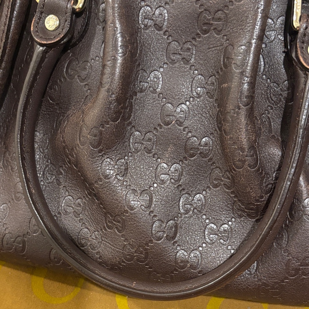 Gucci Dark Brown Embossed Leather Shoulder Bag - Picture 3 of 11